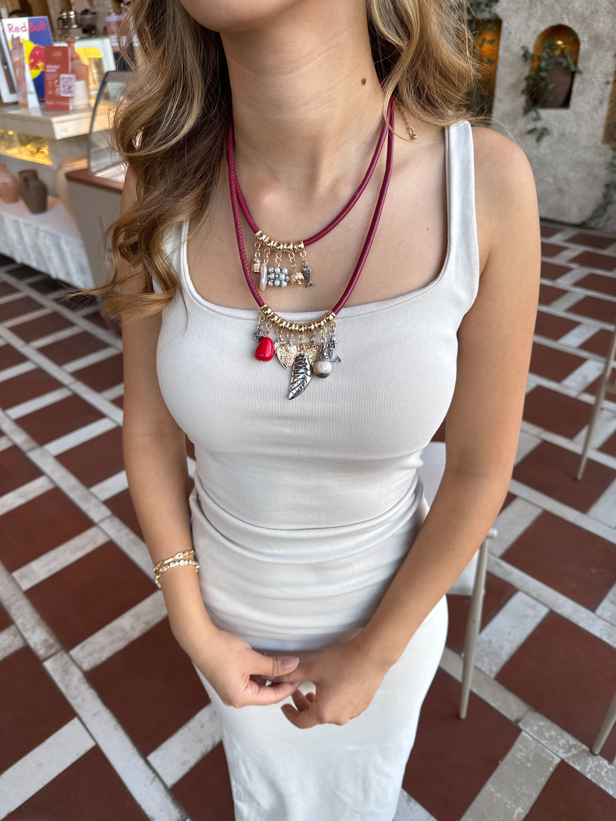 Bordo Charm Kolye Seti