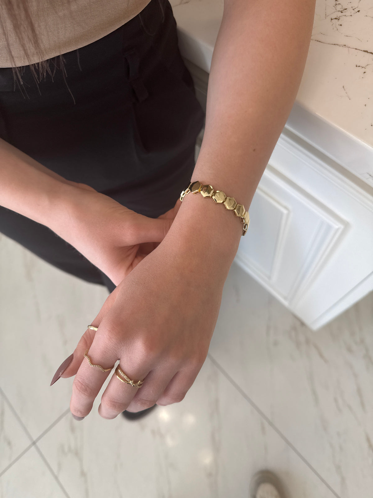 Gold Altıgen Zincir Bileklik