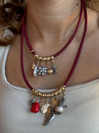 Bordo Charm Kolye Seti