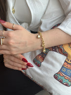 Gold Yıldız ve Kalp Sallantılı Zincir Bileklik