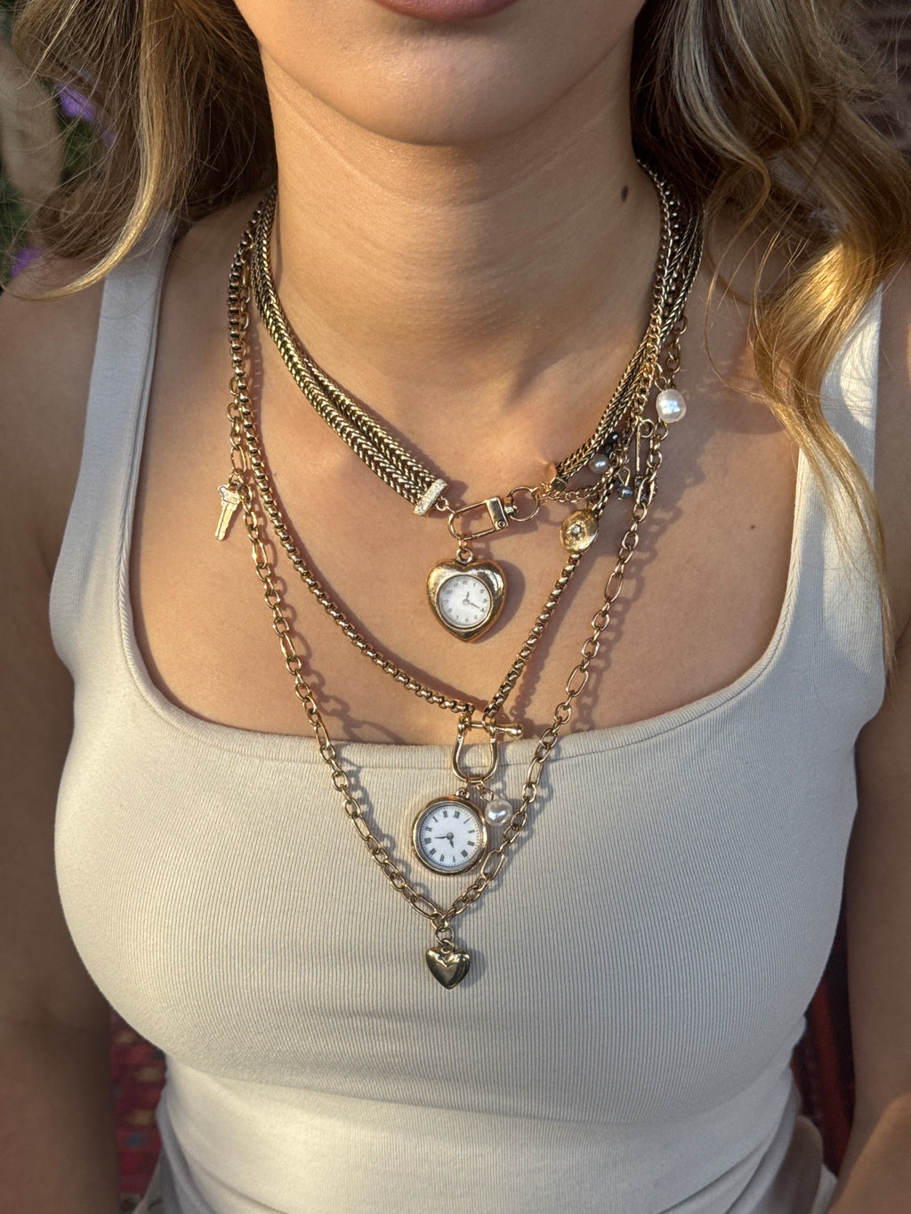 Katmanlı Vintage Saat Charm Kolye