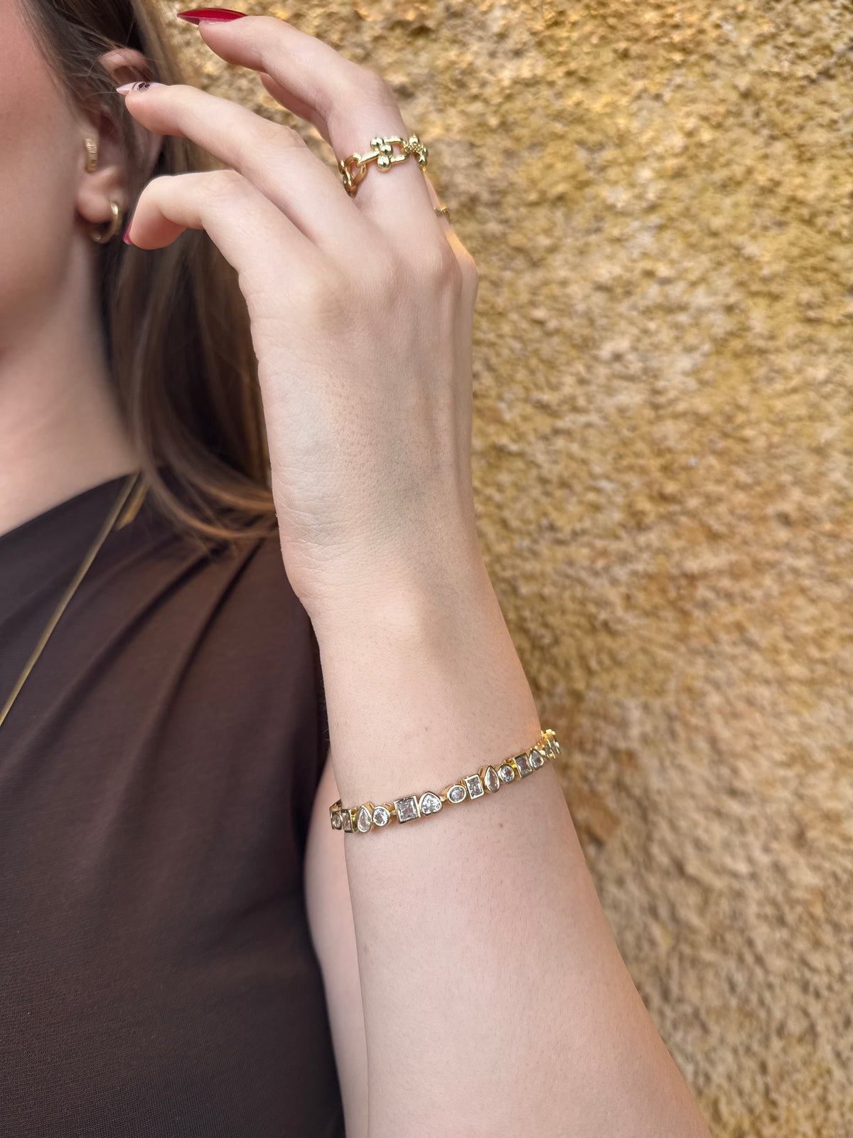 Gold Geometrik Taşlı Bileklik