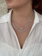 Taşlı Ok Detaylı İkili Silver Kolye Seti