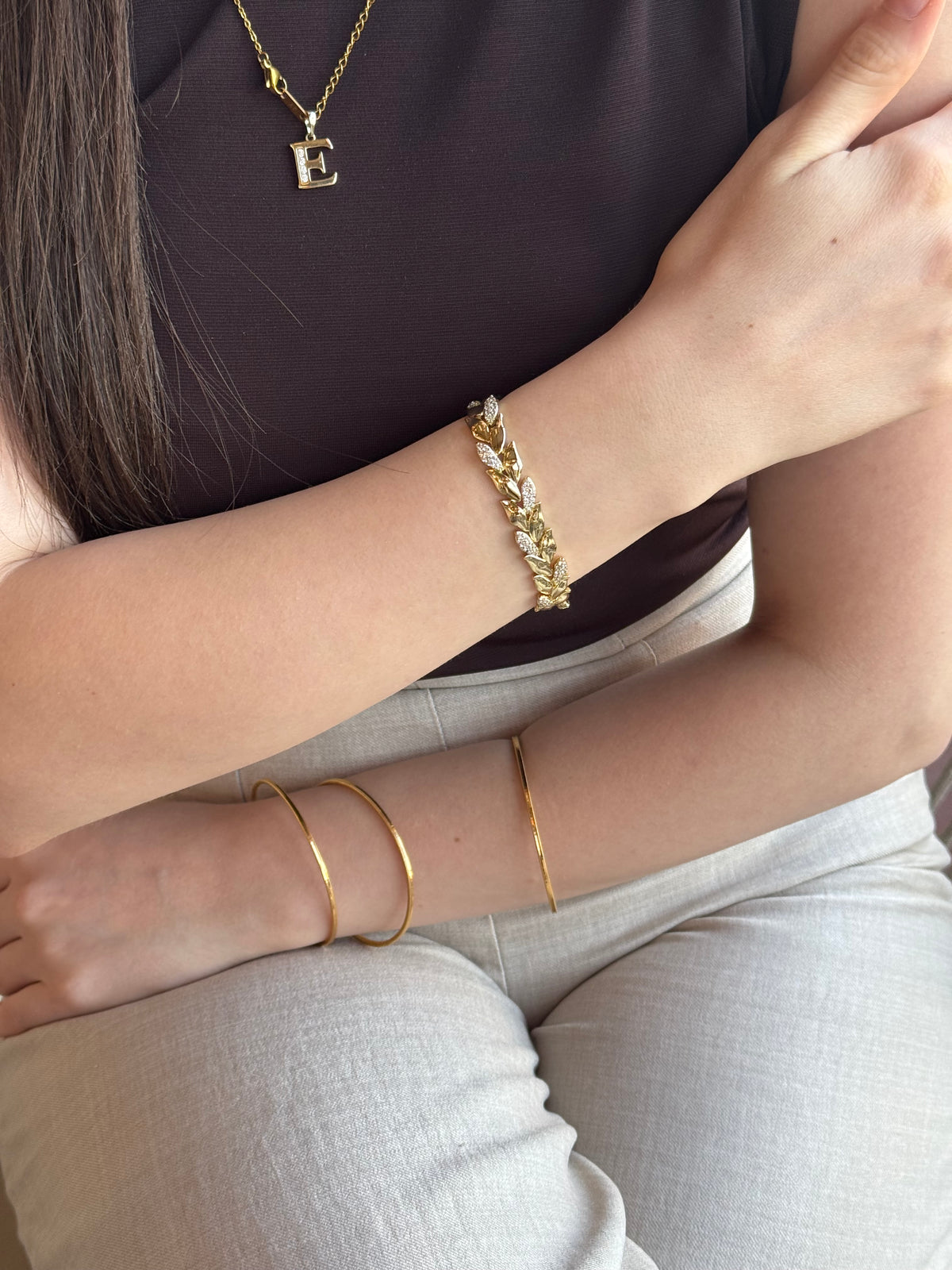 Gold Yaprak Taşlı Bileklik
