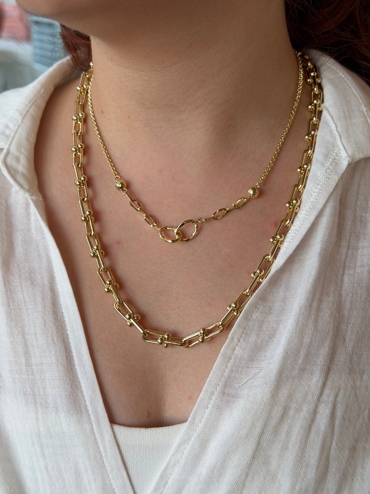 Halka Detaylı İkili Gold Kolye Seti