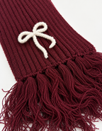 Bordo Fiyonk Detaylı El Örgüsü Atkı