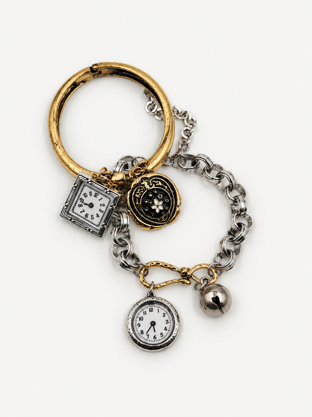 Vintage Saat Charm İkili Bileklik Seti