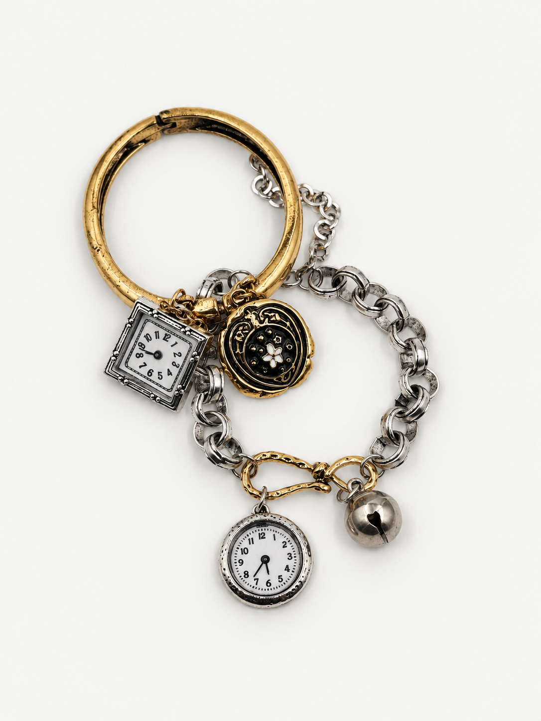 Vintage Saat Charm İkili Bileklik Seti