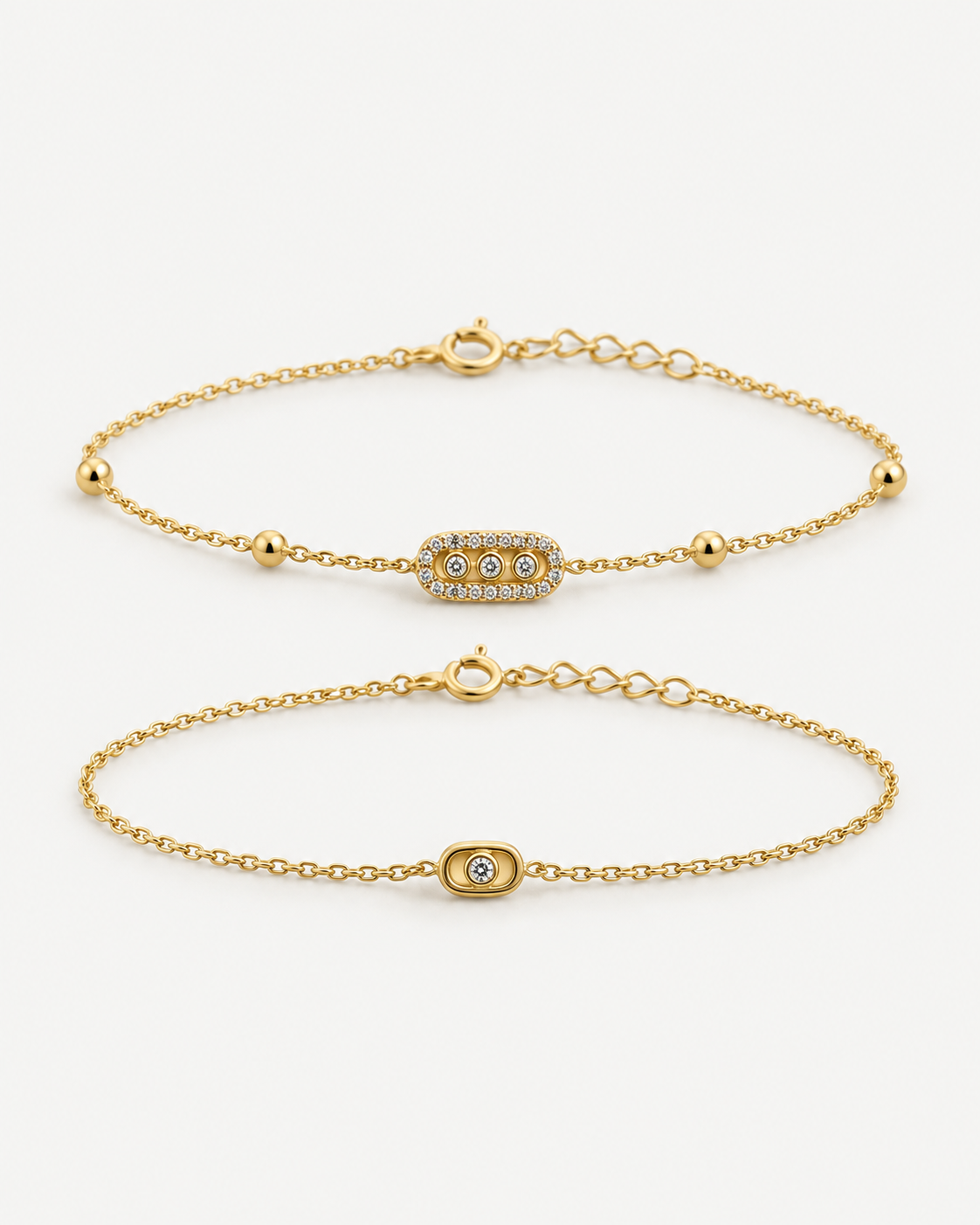 Taş Detaylı İkili Çelik Bileklik Seti