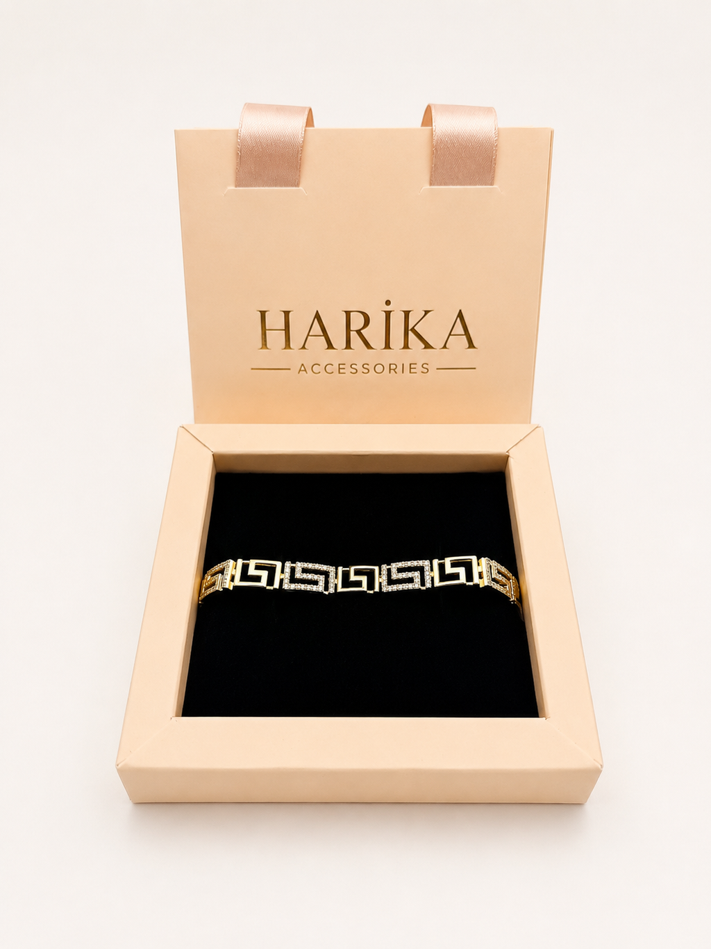 Gold Grek Desenli Taşlı Bileklik