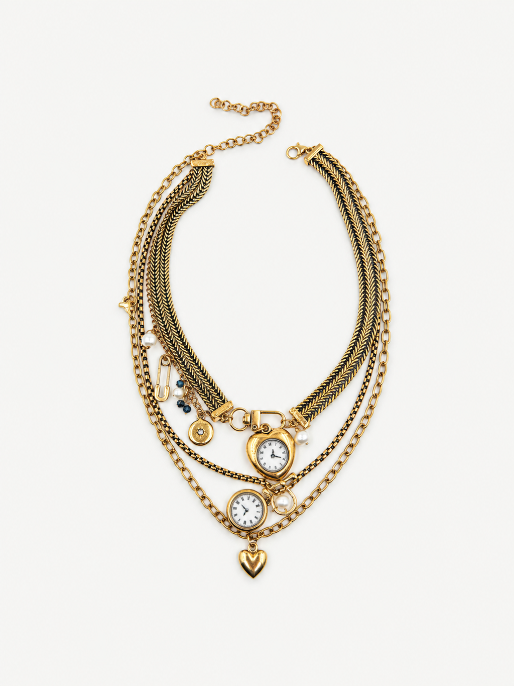 Katmanlı Vintage Saat Charm Kolye