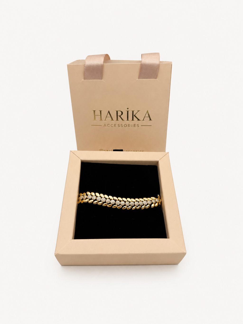 Gold Çift Sıralı Yaprak Taşlı Bileklik