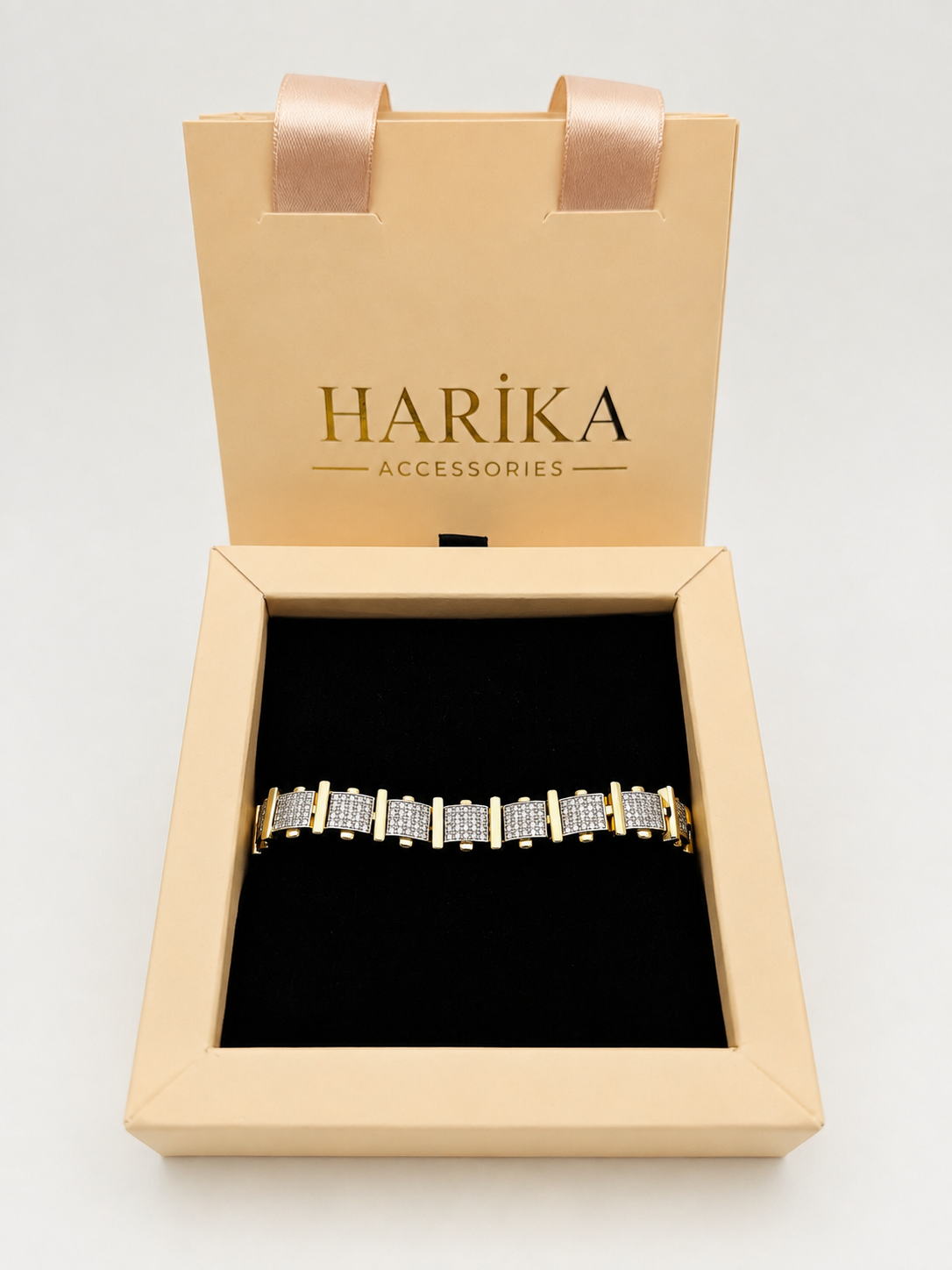 Gold Dikdörtgen Taşlı Bileklik