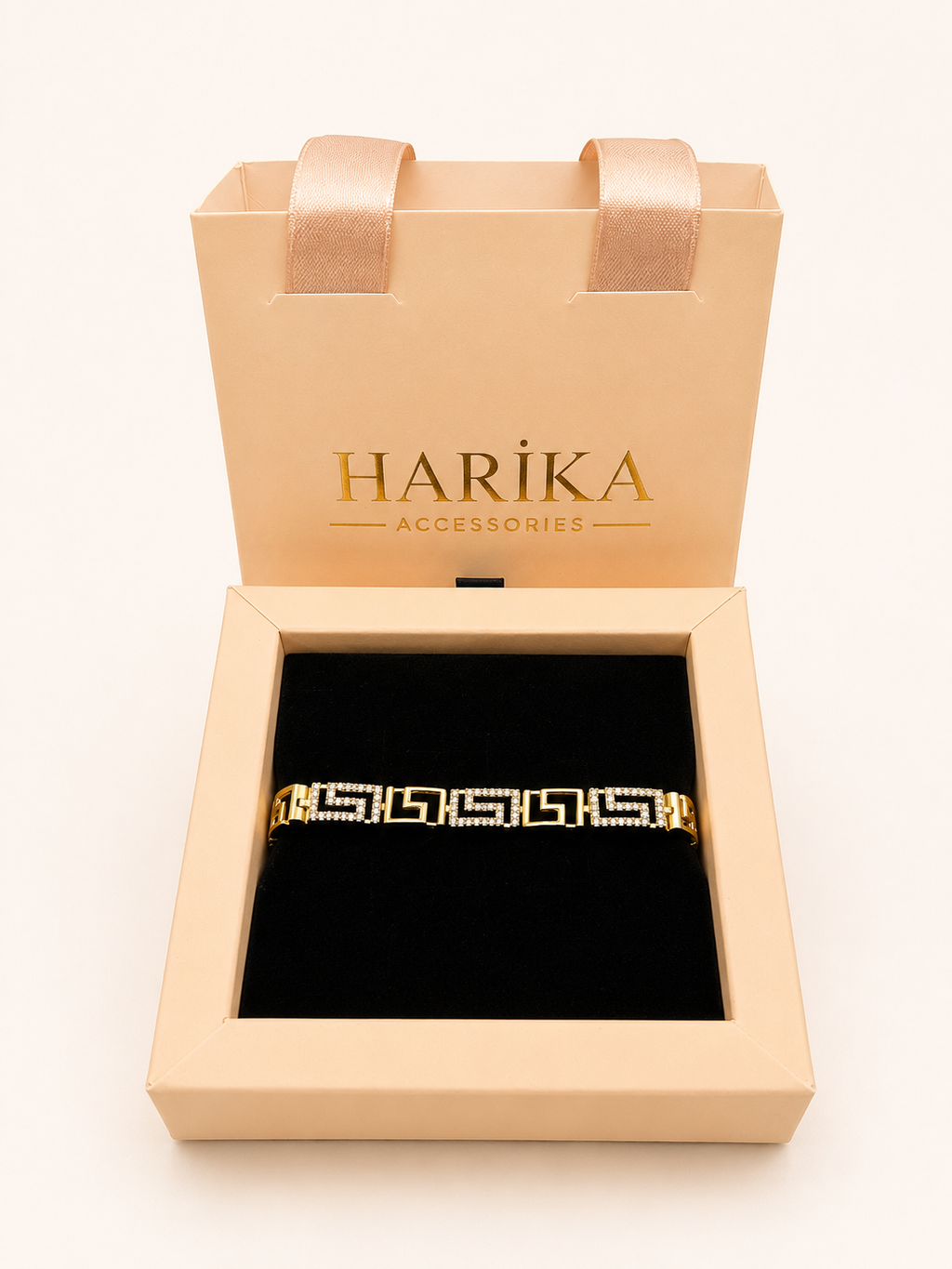 Gold Grek Desenli Taşlı Bileklik
