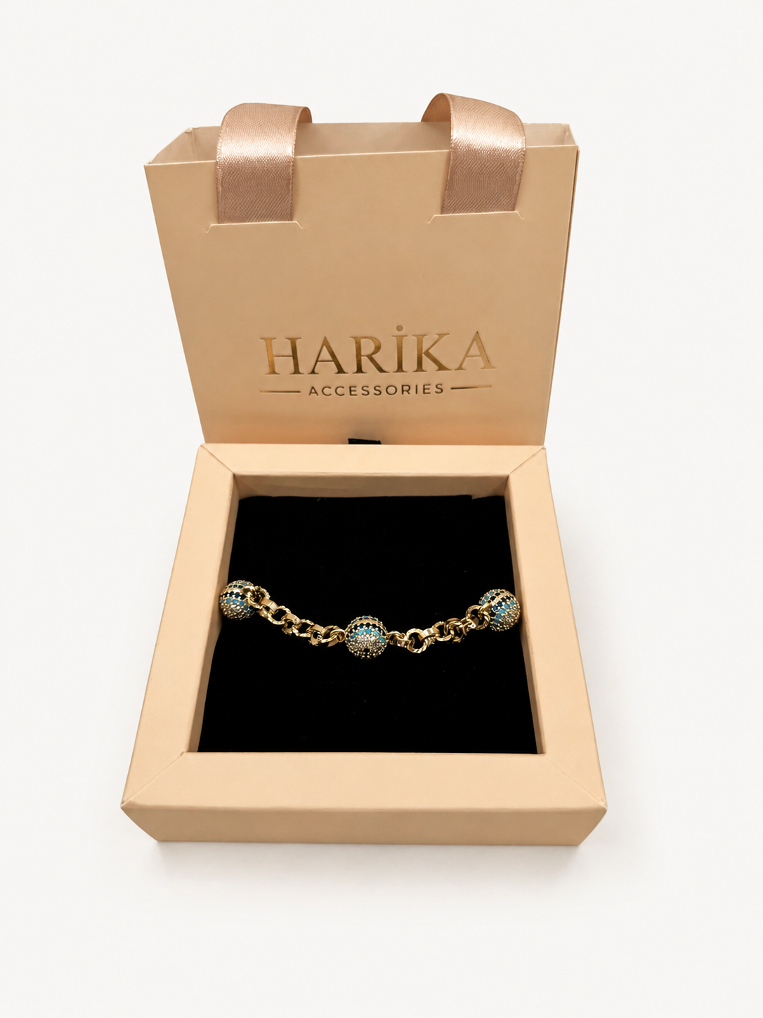 Gold Nazar Taşlı Zincir Bileklik