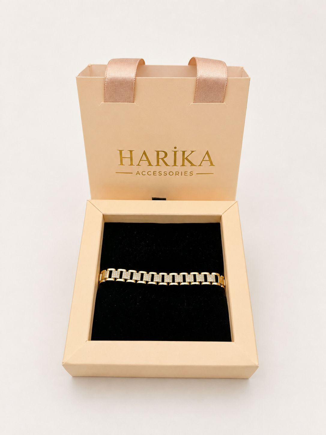Gold Kare Taşlı Zincir Bileklik