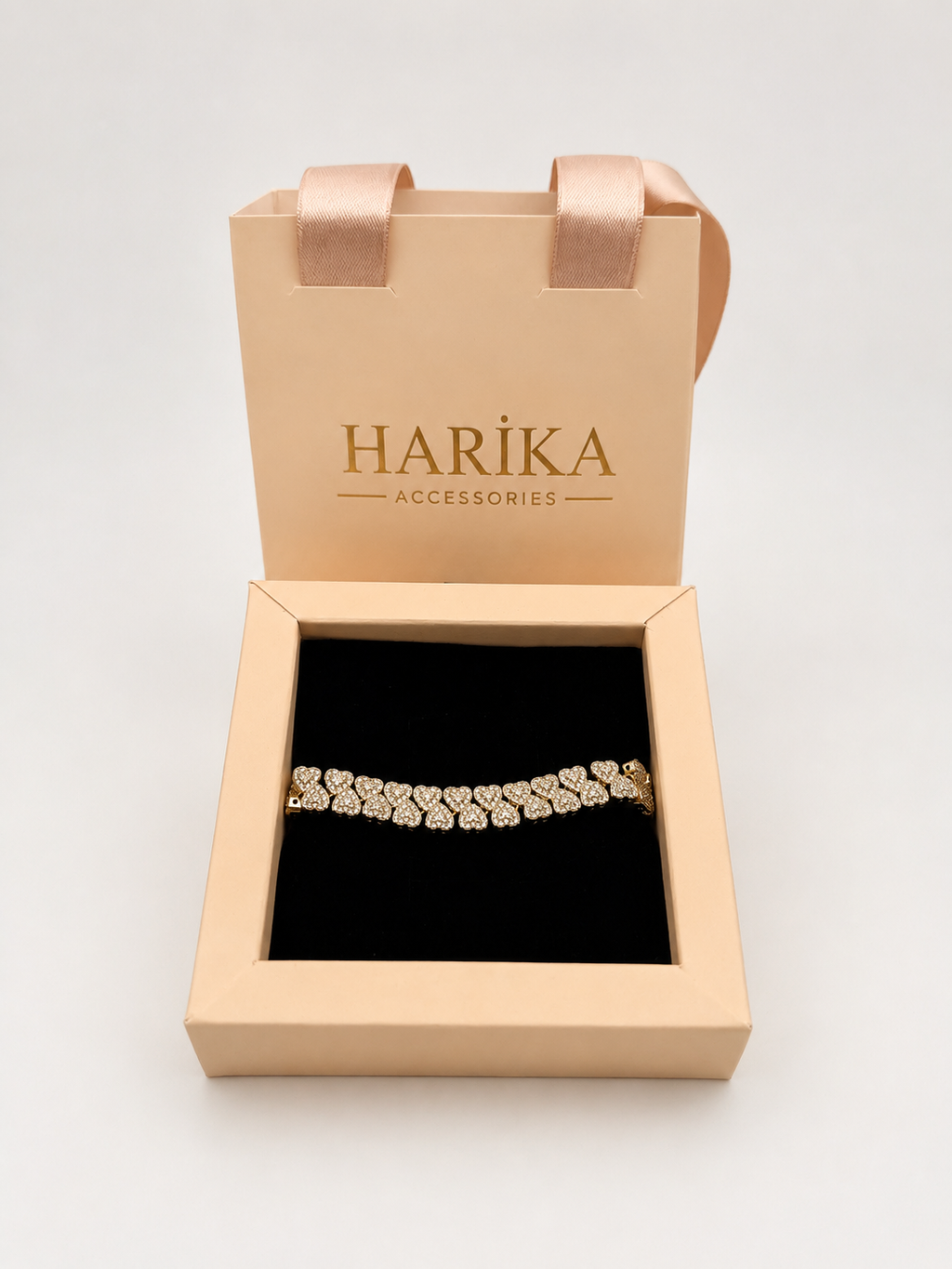 Gold Taşlı Örgü Zincir Bileklik
