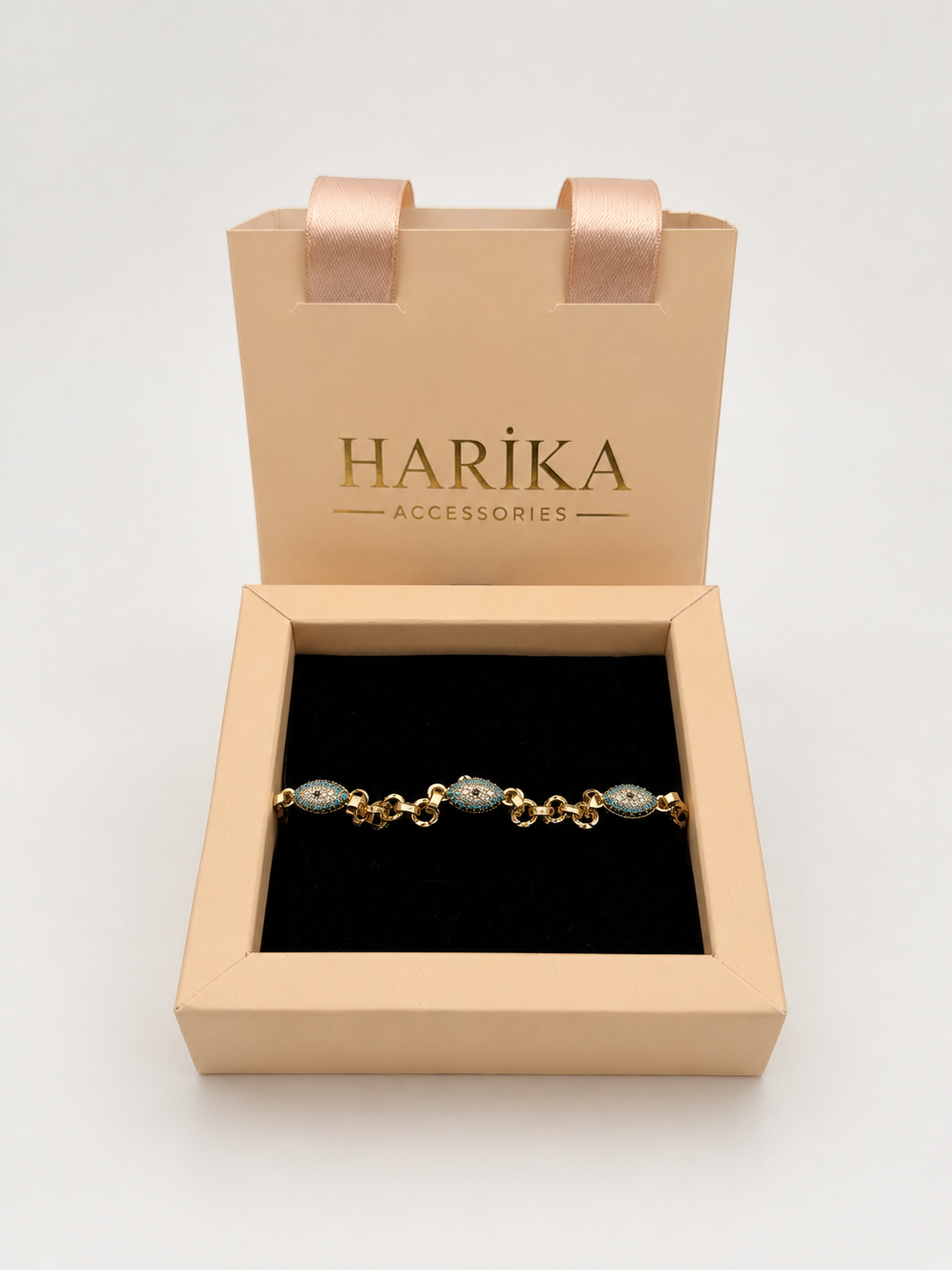 Gold Nazar Taşlı Zincir Bileklik