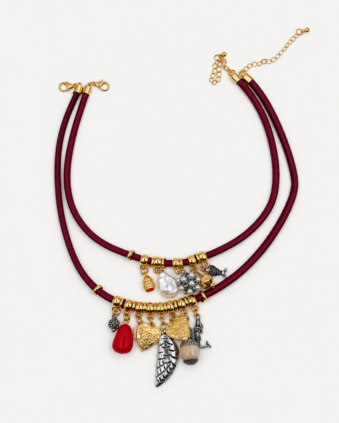 Bordo Charm Kolye Seti