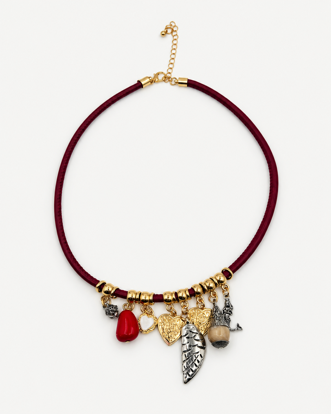 Bordo Charm Kolye Seti
