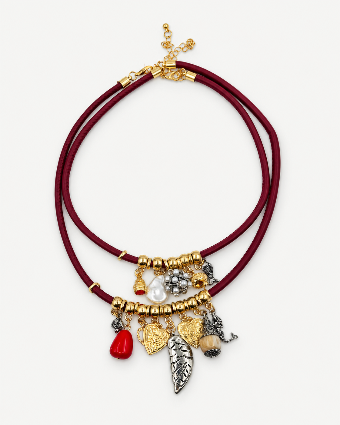 Bordo Charm Kolye Seti