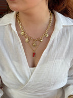 Cornicello & Güneş Charm İkili Gold Kolye Seti