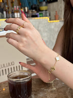 Gold ve Beyaz Yonca Bileklik