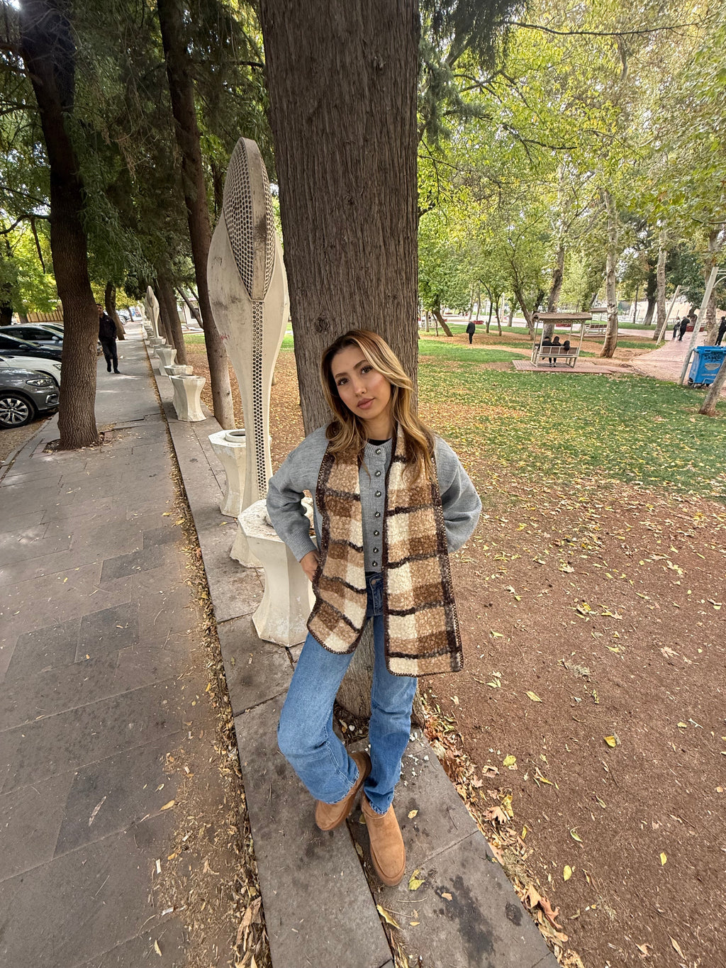 Ekose Desenli Bukle Şal