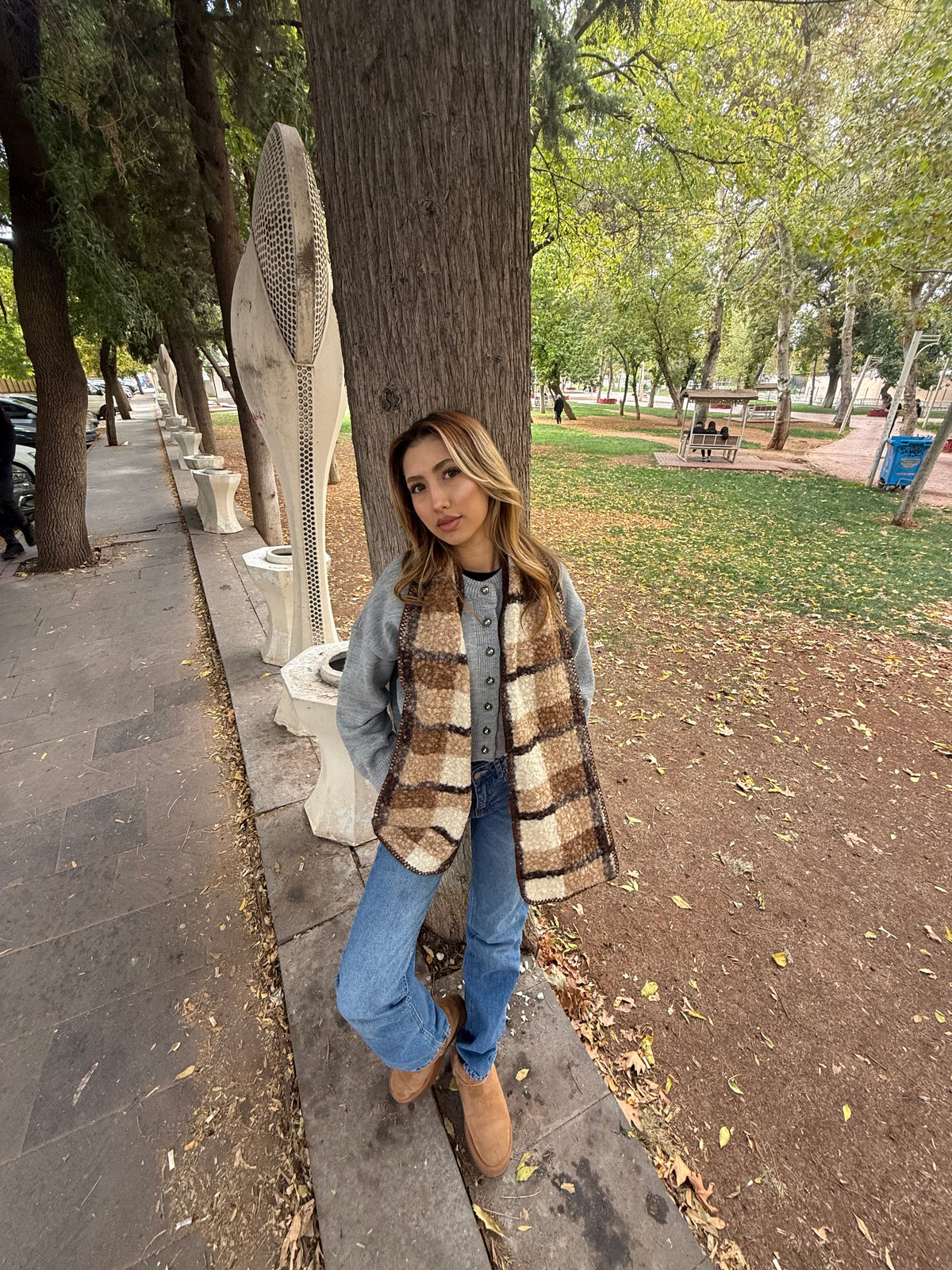 Ekose Desenli Bukle Şal